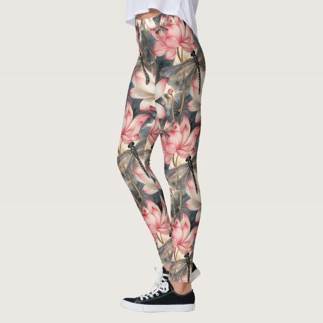 Leggings Dragonfly and Light Rose Lotus Design (Gauche)