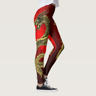 Leggings Dragons d'or noir Dégradé rouge