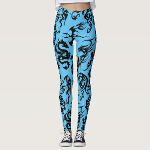 Leggings Dragons noirs motif contour.b L BG bleu