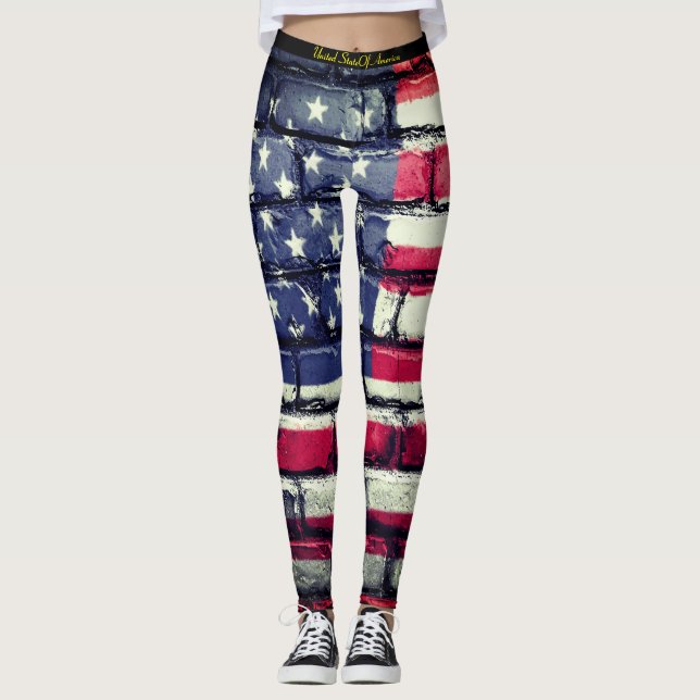Leggings Drapeau Américain 4 Juillet Fête (Devant)