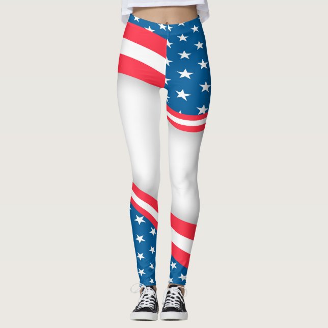 Leggings Drapeau américain Abstrait rouge blanc et bleu (Devant)