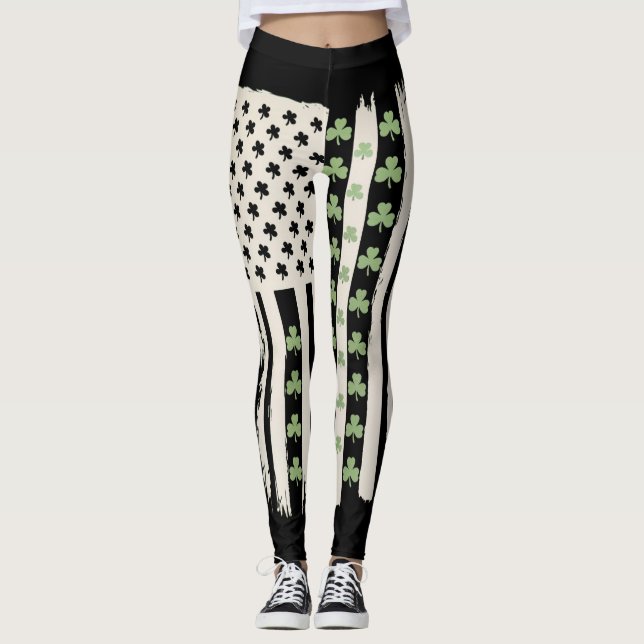 Leggings Drapeau américain avec Shamrocks pour St patrick (Devant)