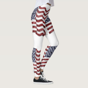Leggings Drapeau américain brandissant du grain de bois