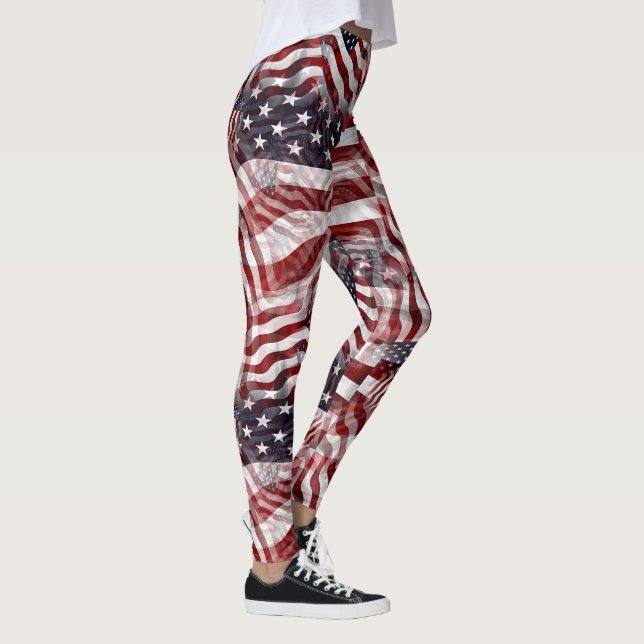 Leggings Drapeau américain Rouge Bleu Bleu Grilles Étoiles  (Droite)