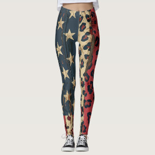 Leggings Drapeau américain rustique imprimé léopard (1)