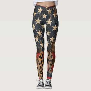 Leggings Drapeau américain rustique imprimé léopard (3)