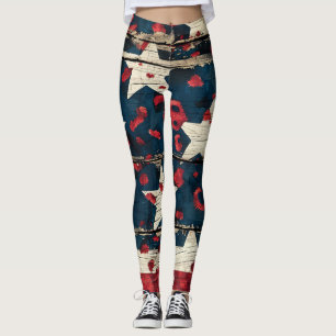 Leggings Drapeau américain rustique imprimé léopard (5)