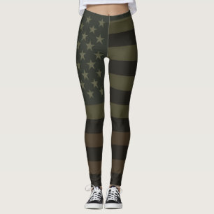 Leggings Drapeau américain tons Terre Vert, Marron & Noir