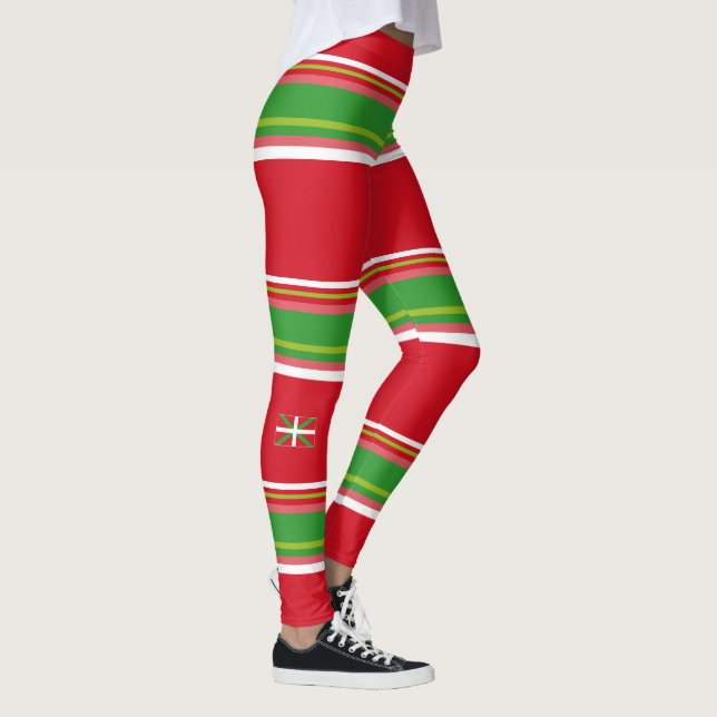 Leggings Drapeau Basque + motif rayé rouge et vert : (Droite)