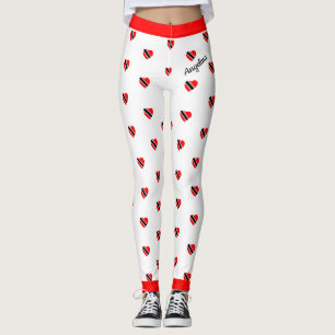 Leggings Drapeau de cœur de Trinité avec votre nom sur BLAN
