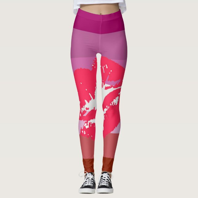 Leggings Drapeau de la fierté lesbienne Lipstick et lèvres (Devant)