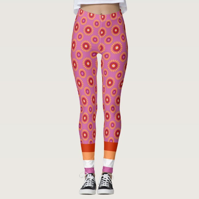 Leggings Drapeau de la fierté lesbienne / motif de fleur ro (Devant)