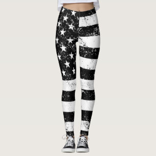 Leggings Drapeau des USA, noir et blanc