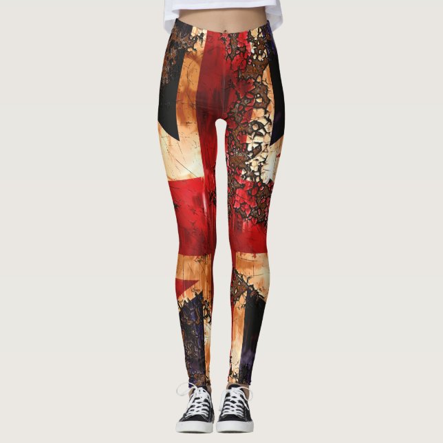 Leggings Drapeau du Royaume-Uni patriotique rouillé (Devant)