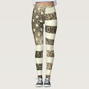 Leggings Drapeau rustique Sepia or Sparkles USA bling 4juil