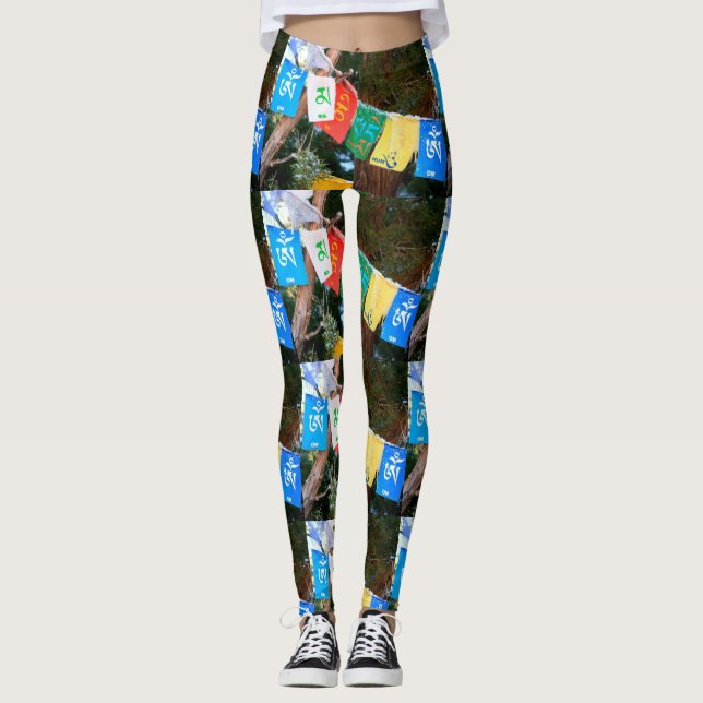 Leggings drapeau tibétain multicolore de prière (Devant)