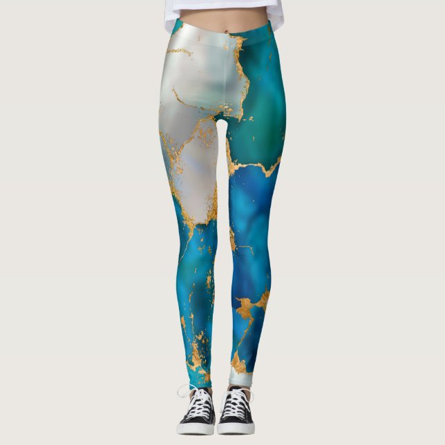 Leggings Dreamy Blue, Teal, pearl and Gold (Devant)