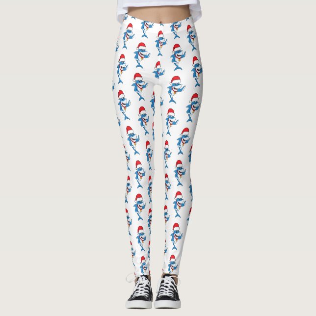 Leggings Drôle dessin animé de requin de Noël (Devant)