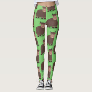 Leggings Drôle joyeux yak mangeant de l'herbe dessin d'illu