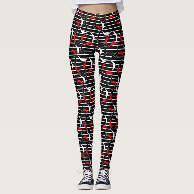 Leggings Drôle noir blanc rouge rayures demi-lune (Devant)
