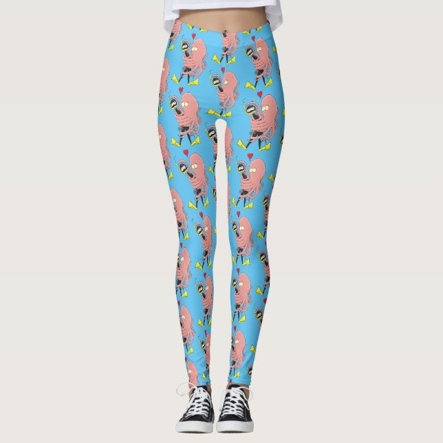 Leggings Drôle pieuvre embrasse plongeur dessin animé humou (Devant)