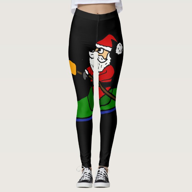 Leggings Drôle Santa Claus Kayaking Cartoon de Noël (Devant)