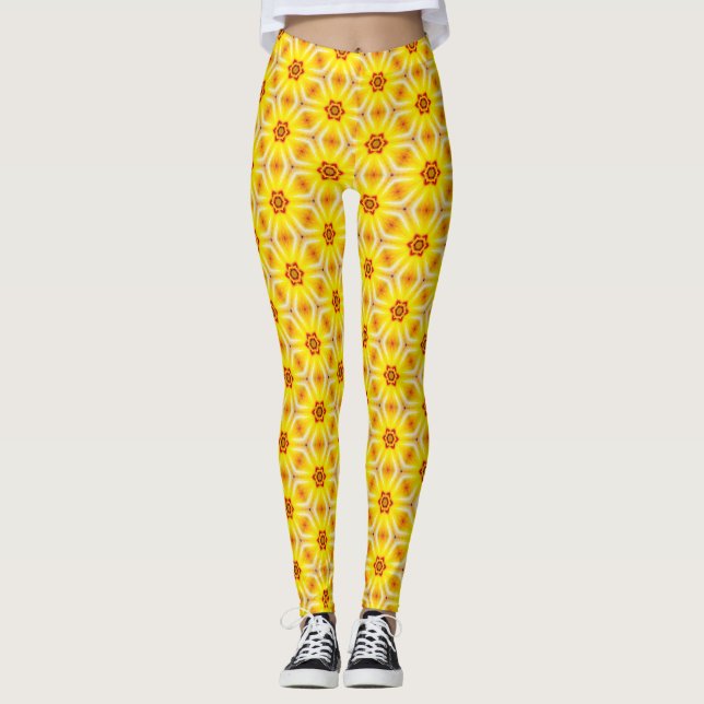 Leggings du concepteur d'oeuvres d'art jaune et or (Devant)