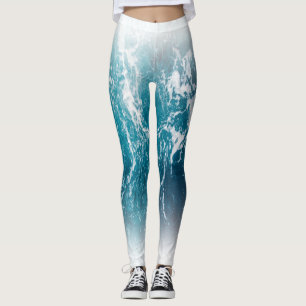 Leggings Eau de mer blanche bleu mousse ondulée