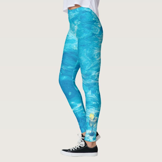 Leggings Eau de piscine turquoise avec cocktail (Gauche)