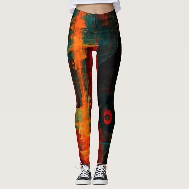 Leggings Eau Orange Rouge Bleu moderne Art Abstrait Motif (Devant)