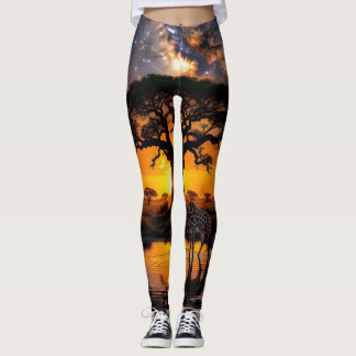 Leggings Eau potable de girafe dans le coucher de soleil co