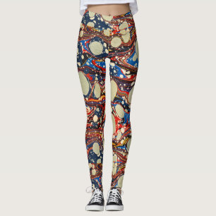 LEGGINGS EAUX ABSTRAITES ROUGES BLEU MARBLÉES, CERCLES BLA