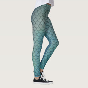 Leggings Écaille de Sirène Bleu Aqua Grunge