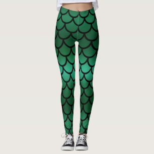 Leggings Écaille de sirène verte et noire Poisson de fantai