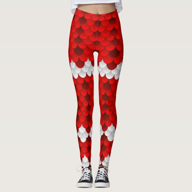 Leggings Échelle de sirène de Koi (rouge/blanc) (Devant)