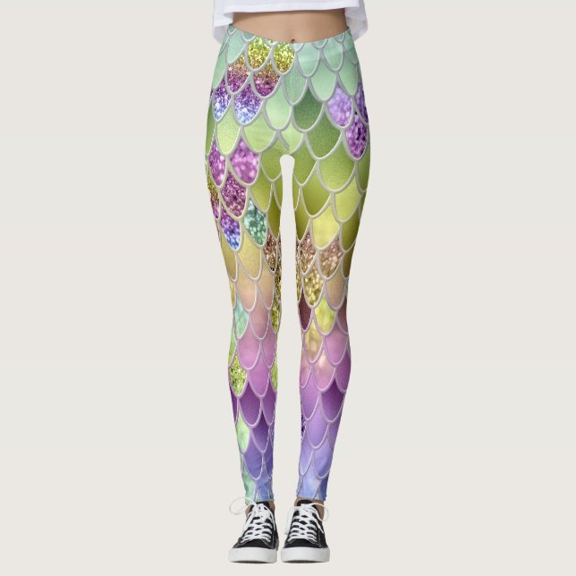 Leggings Échelles de Parties scintillant de sirène d'été #6 (Devant)