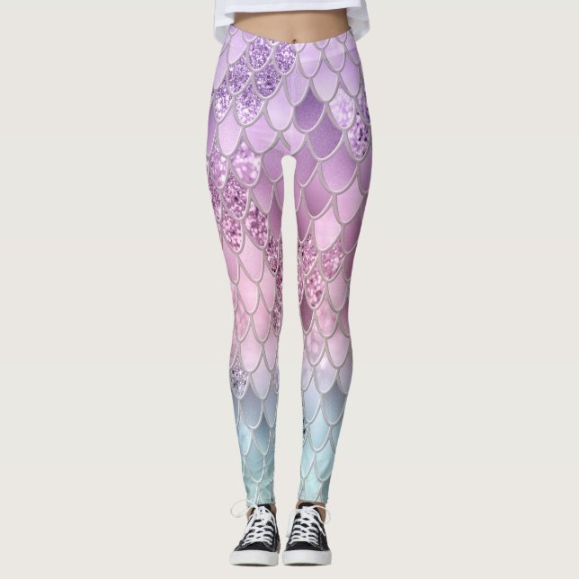 Leggings Échelles de Parties scintillant de sirènes #2a (Pa (Devant)