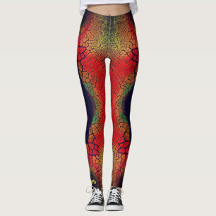 LEGGINGS ÉCHELLES DE PEAU DE DRAGON ROUGE NOIR