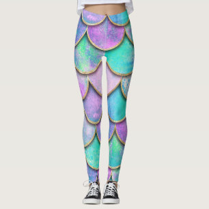 Leggings Échelles de sirène : motif d'onde aquarelle.