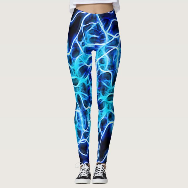 Leggings Éclair électrique néon bleu Tesla Coil (Devant)