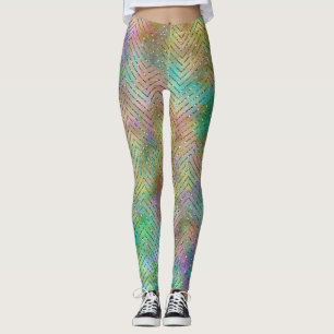 Leggings Éclairage Arc-en-ciel en or brillant Motif Chevron