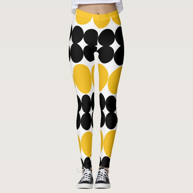 Leggings Eclipser des cercles, Jaune et Noir Motif Design (Devant)