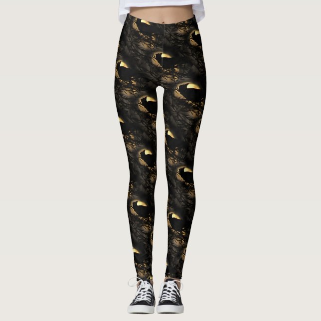 Leggings Eerie Raven Silhouette Contre Une Lune Fantastique (Devant)