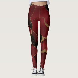 Leggings Effet Abstrait en marbre rouge et noir