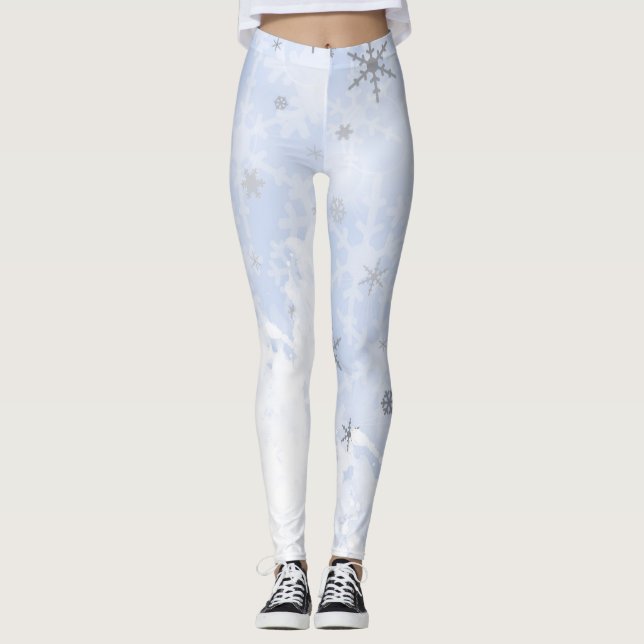 Leggings Effet métallique des flocons de neige sur le bleu  (Devant)