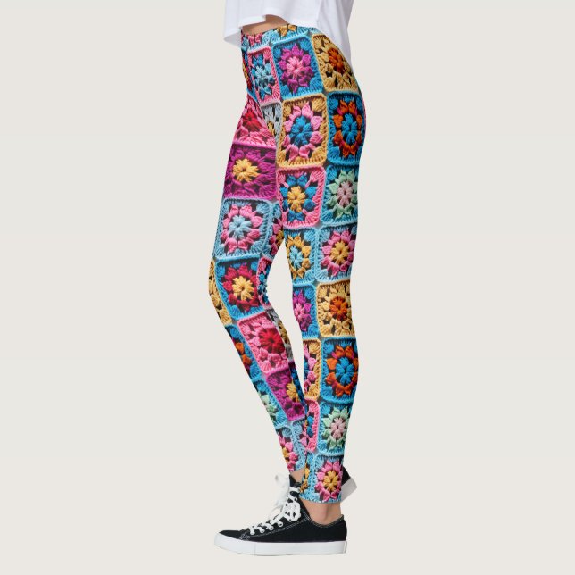 Leggings Effet Motif Carré Crochet Granny (Gauche)