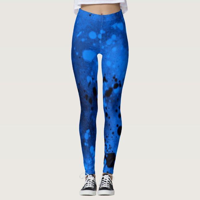 Leggings Effet Paint Splatter Bleu & Noir (Devant)