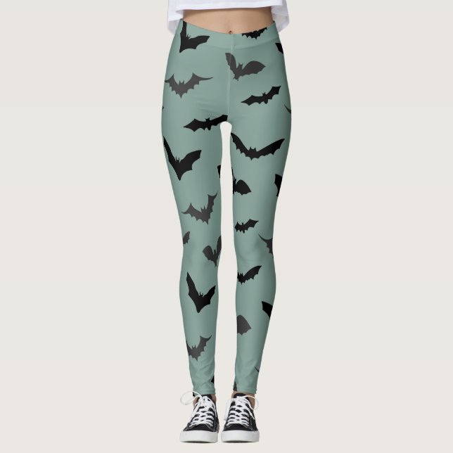 Leggings Éffrayant Black Bats Motif Halloween (Devant)