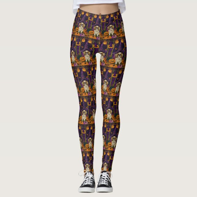 Leggings Éffrayant Pekingese Chien Halloween sorcière et Ci (Devant)