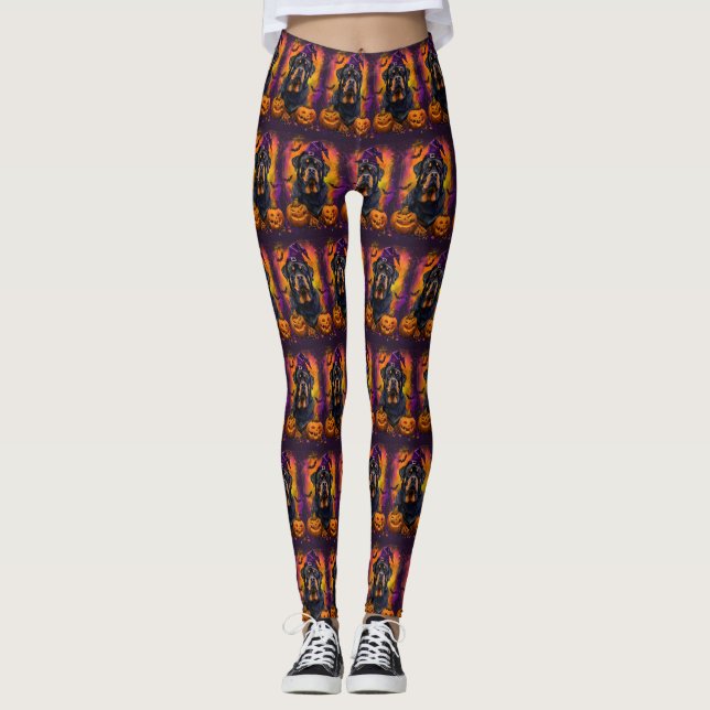 Leggings Éffrayant Rottweiler Chien Halloween sorcière et C (Devant)